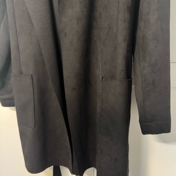 Zara Black Faux Suede Hooded Belt Tie Waist Jacket with Front Pockets, Womens XL - Picture 4 of 9